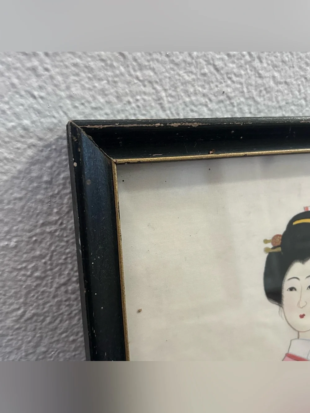 Framed Japanese Portrait Asian Style Geisha Flowers Single Piece w/ Signature